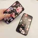 Wholesale iPhone 7 Plus Classic Flower Design Ring Holder Case (Black)